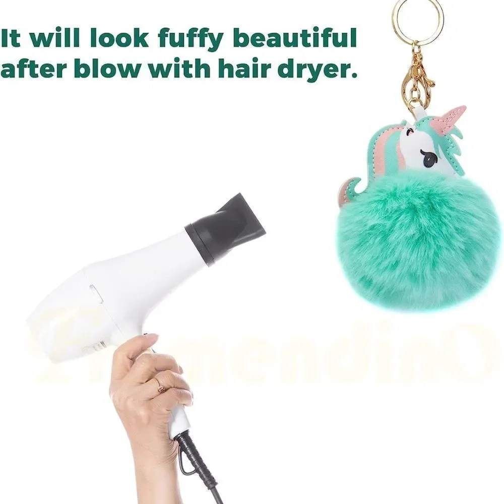 Unicorn Faux Leather Pompom Key Ring Purse Charm